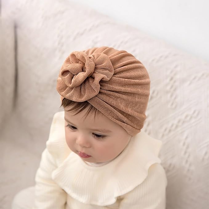 DRESHOW BQUBO 5 Pieces Newborn Baby Turban Hats Bow Baby Infant Beanie - Image 3