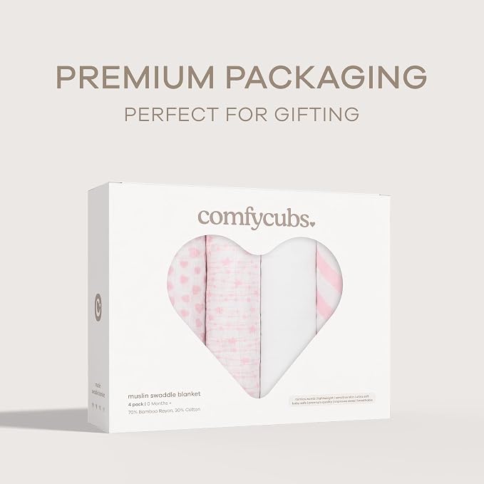 Comfy Cubs Muslin Swaddle Blankets Pack of 4, 47 x 47 Inches, Soft Cotton Baby - Image 6