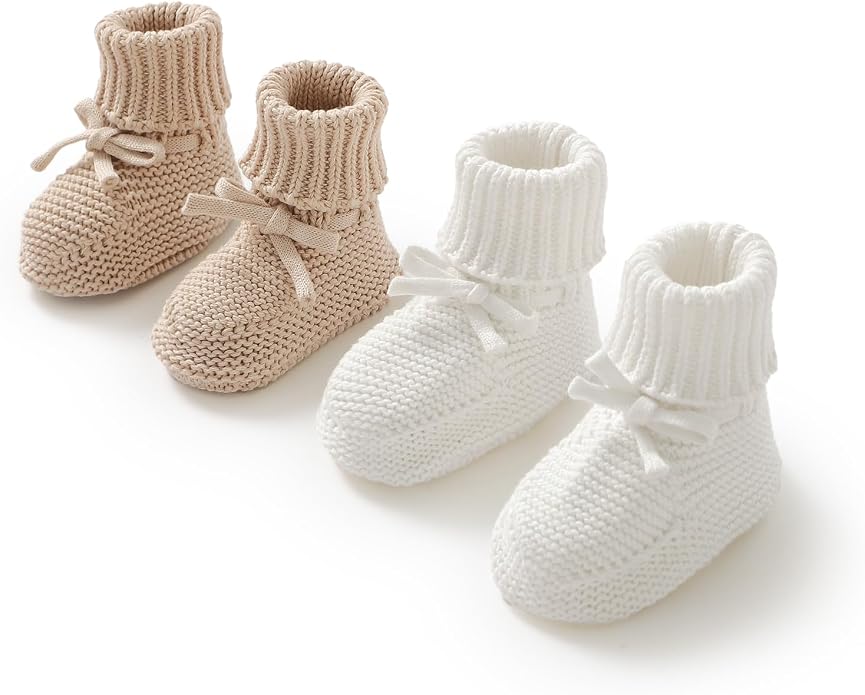 Baby Booties 100% Cotton Knitted Newborn First Cozy Warm Crib Shoes by Rebolly