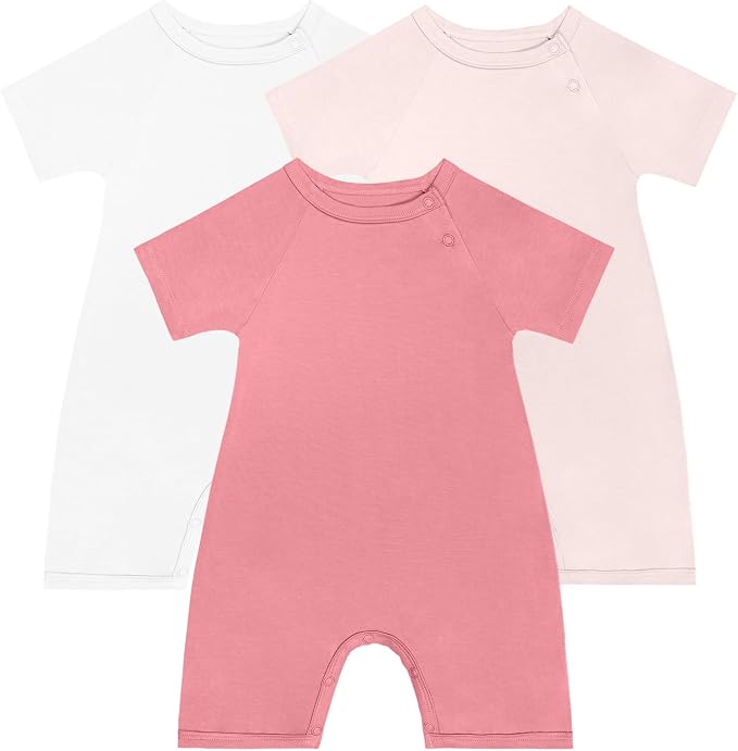 GUISBY Baby Romper 3-Pack Short Sleeve Rayon of Bamboo Bodysuit Set, 0-24M | by GUISBY