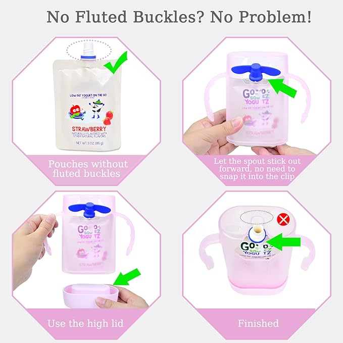 MOMUSE Dual-Lid Squeeze Pouch Holder for Food Pouches & Drink Boxes, Baby Pouch Holder with Larger Capacity, Versatile Design for Self-Feeding, Anti-Squeeze Pouch Holder No Spill No Mess, 2PC Pink