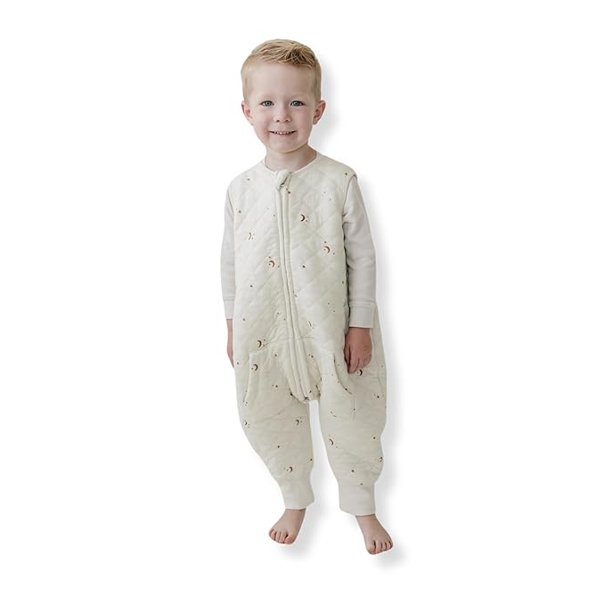 Tealbee Dreamsuit Toddler Sleep Sack with Feet – Walker Sleep Bag with Legs, Rayon made from Bamboo, All Season 1.2 TOG, 2-Way Zipper, 12m-2T - Moons&Stars