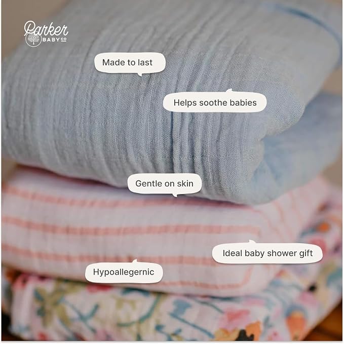 Parker Baby Co. Soft Muslin Baby Swaddle Blankets, 3 Pack - Image 5