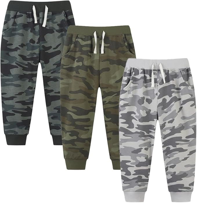 Boys Pants, Toddler 3 Pack Drawstring Elastic Sweatpants Cartoon Active Joggers