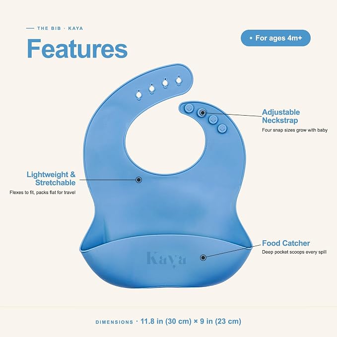Kaya Silicone Baby Bib Pack of 2, BPA-Free Waterproof Food Catcher, Adjustable - Image 4