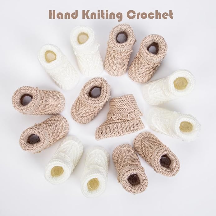 2 Pairs Baby Booties Newborn Baby Hand Crochet Knit Boots Infant Soft Cozy Warm - Image 3