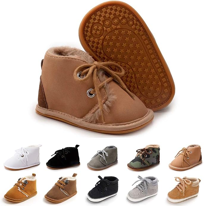 Baby Boys Girls Booties Fleece Anti-Slip Soft Sole Boots Toddler First Walker by AKINGIO