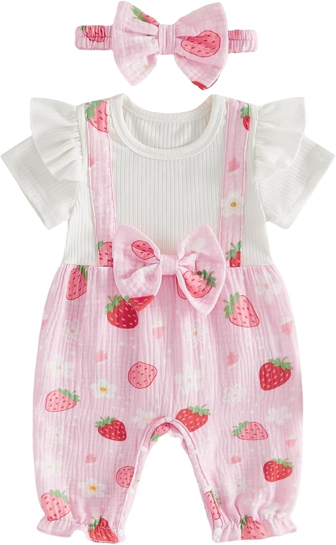YINGISFITM Newborn Baby Girl Summer Clothes Short Sleeve Bubble Romper Bow by YINGISFITM