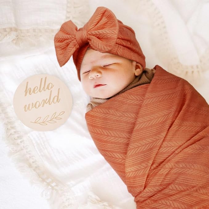 AQOKKA Newborn Receiving Blanket Wheat Ear Bow Hat Hairband Set - Image 4