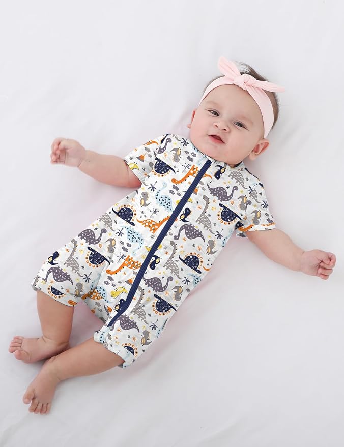 Jimonda Baby Rompers Cotton Boys Girls Short Sleeve Sleepers Pajamas Pjs | Two - Image 2