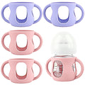 4 Pack Silicone Sleeves for Avent Natural Glass Baby Bottles, Silicone and Easy-Grip Handles for Drop Protection, Compatible with Philips Avent 4/8 OZ Glass Bottle (2 Pink+2 Purple, 4 OZ)