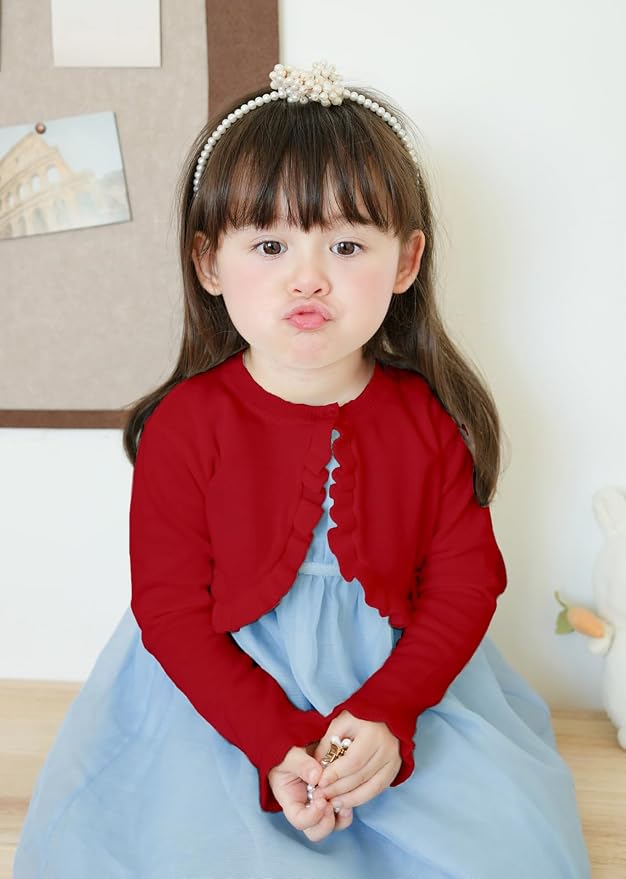 Toddler Girls Cardigan Sweater Bolero Shrug Baby Kids Long Sleeve Cropped Dress - Image 5