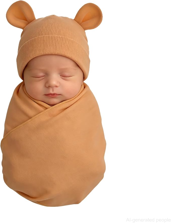 Unisex Baby Swaddle Wrap with Hat Set - Image 6