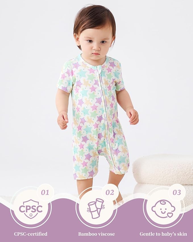 Bafeicao Baby Girl 2 Pack Bamboo Viscose Sleeper Romper | Short Sleeve - Image 2