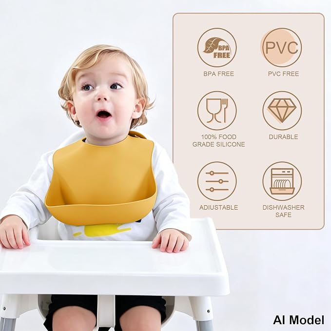 Set of 3 Silicone Bibs for Babies Toddler, Soft Adjustable Bibs for Baby Girl - Image 8