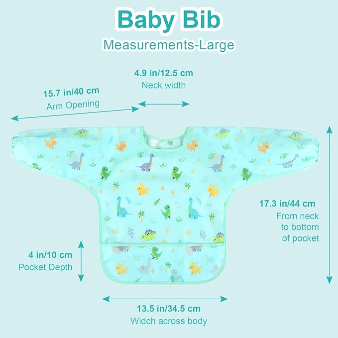 Accmor 4 Pack Long Sleeve Bibs, Baby Smock Waterproof Full Sleeved Bib - Image 7