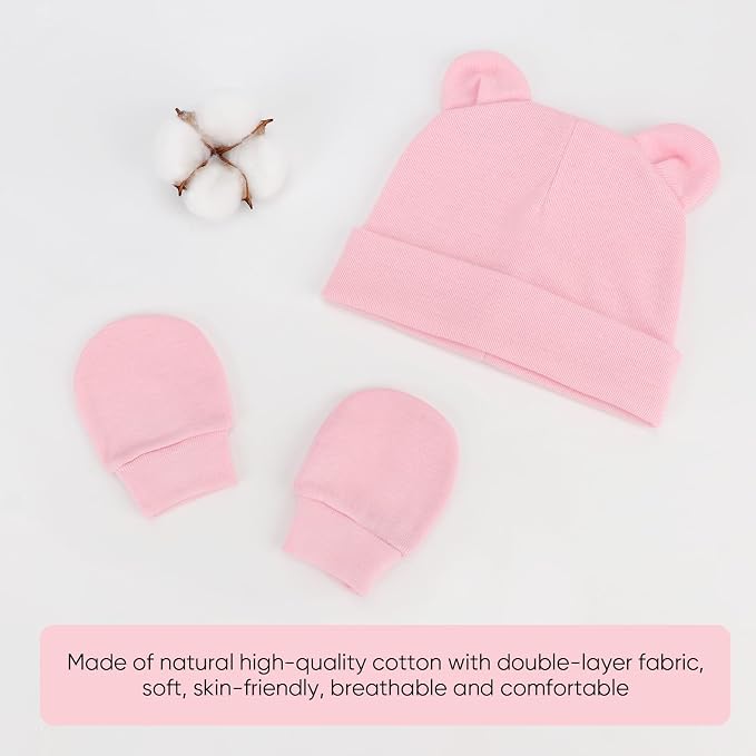 BQUBO Newborn Baby Hats Mittens Set Hospital Hat Beanie Infant Caps Baby Gloves - Image 3