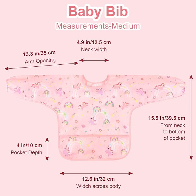 Accmor 4 Pack Long Sleeve Bibs, Baby Smock Waterproof Full Sleeved Bib - Image 8