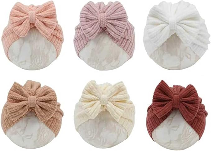 Baby Girls Hair Bow Turban Hat 6PCS Set, Top Bowknot Head Wrap Beanie India Caps by Esumun
