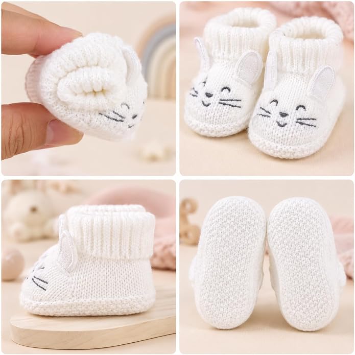 2 Pairs Baby Booties Newborn First Walkers Cozy Shoes Warm Knit Soft Booties - Image 5