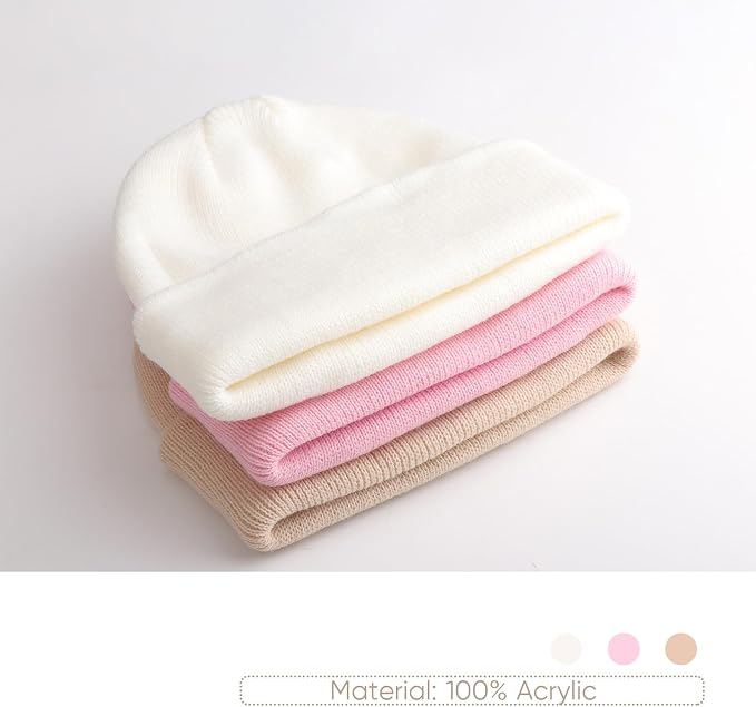 DRESHOW BQUBO 3 Pack Baby Beanies Toddler Kids Winter Hats Soft Knit Hat - Image 5