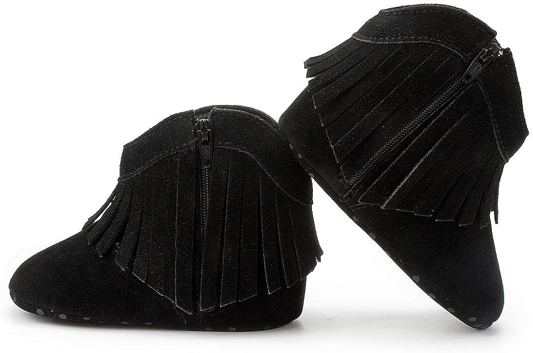 Meckior Baby Girls Cowboy Tassel Boots Side Zipper Moccasins Soft Bottom - Image 3