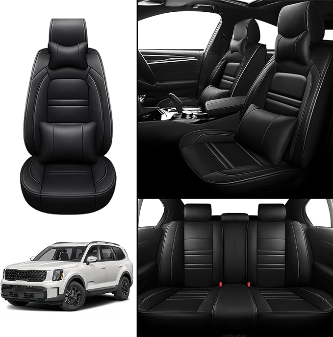 Car Seat Covers for kia Telluride 2020-2025 | 5-Seats Seat Covers, Waterproof Seat Protectors, Automotive Seat Covers (Full Set with Pillow,Black)