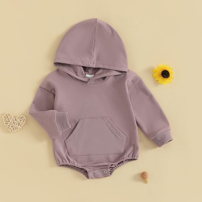 Baby Girl Boy Hooded Sweatshirt Long Sleeve Solid Color Romper Infant Baby Fall - Image 3
