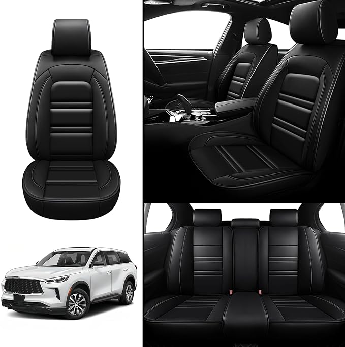 Seat Covers for Infiniti qx60 2014-2025 | 5-Seats Leather Seat Covers, Easy to Install Automotive Seat Covers Full Set (Full Set, Black)