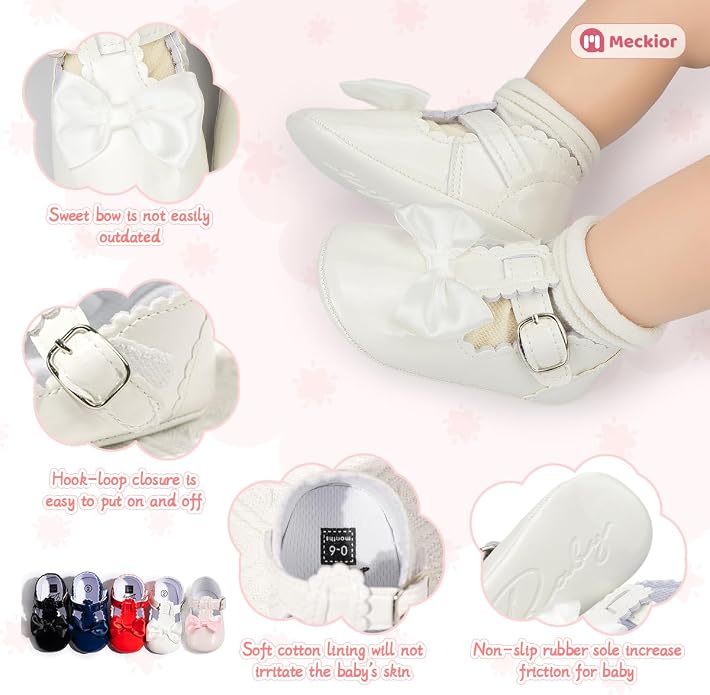 Meckior Infant Baby Girls Soft Sole Bowknot Princess Wedding Dress Mary Jane - Image 5