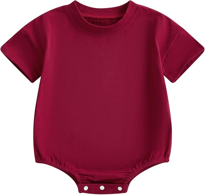 Baby Boy Girl Bubble Romper Infant Plain Oversize T-shirt Bodysuit by Merqwadd