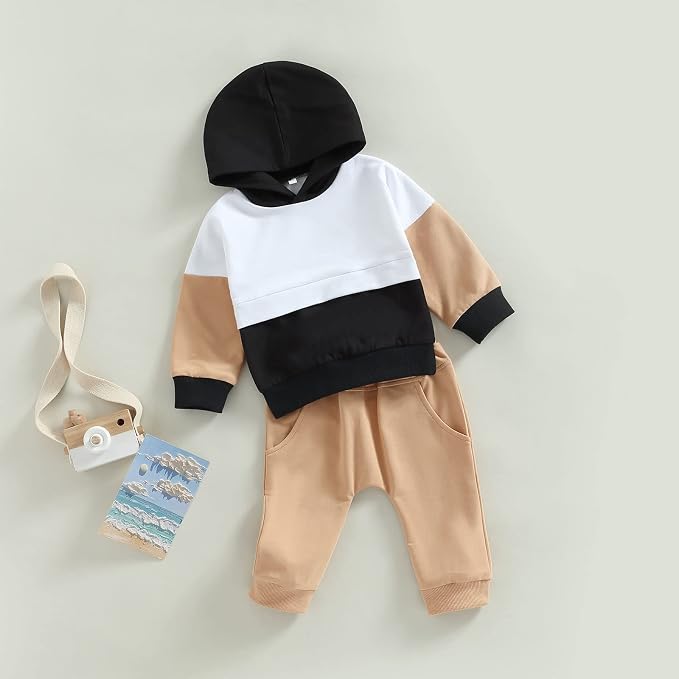 Thorn Tree Infant Baby Boys Pants Set Hooded Solid Sweatshirt Top Pocket - Image 8
