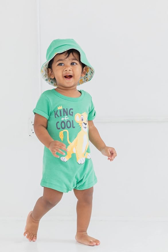 Disney Baby Boys' 2-Piece Romper and Bucket Hat Set Newborn to Infant - Image 2
