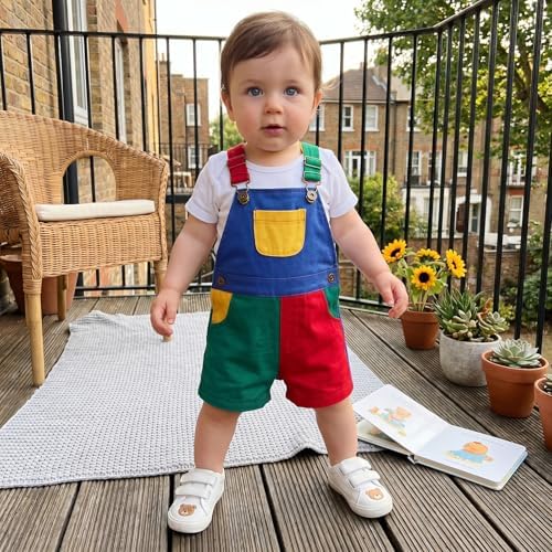 Fernvia Toddler Kids Baby Girl Boy Contrast Color Overalls Shorts Clothes - Image 3