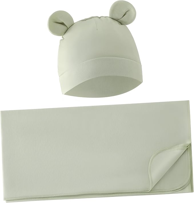 Unisex Baby Swaddle Wrap with Hat Set by Exemaba