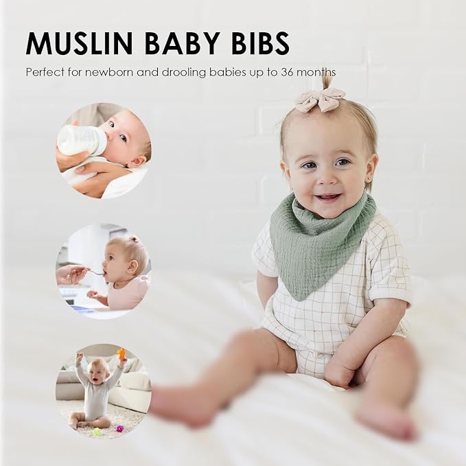 Muslin Baby Bibs for Boys Girls, Soft Cotton Baby Drool Bibs, Drooling and - Image 3