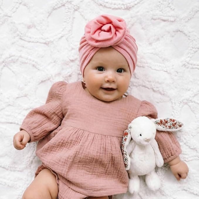 DRESHOW BQUBO 5 Pieces Newborn Baby Turban Hats Bow Baby Infant Beanie - Image 2