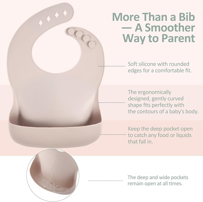 Eascrozn Silicone Bibs for Babies Toddler Set of 3, BPA Free | Soft Adjustable - Image 6