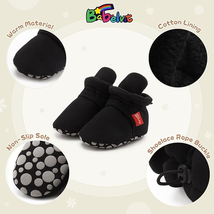 Babelvit Newborn Baby Boy Girl Soft Fleece Booties Stay On Infant Slippers - Image 4