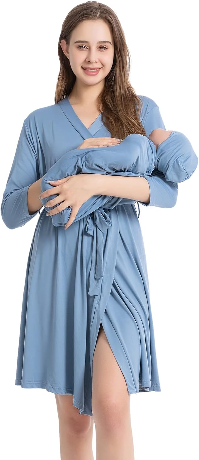 Galabloomer Maternity Robe and Receiving Blanket, Matching Mommy Labor Robe by Galabloomer