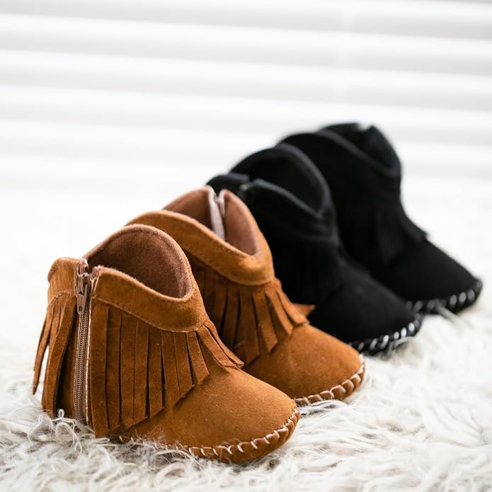 Meckior Baby Girls Cowboy Tassel Boots Side Zipper Moccasins Soft Bottom - Image 4