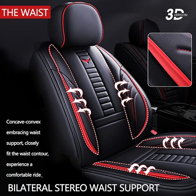 Auto Front Seat Covers fir for Suzuki 1999-2025 95% Models, 3D Front Split Bench Protection Compatible with Side Airbag Black & Red Line