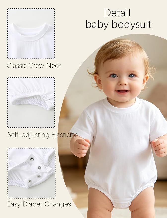 Baby Bubble Onesie Romper 100% Organic Cotton Clothes Short Sleeve Summer Solid - Image 4