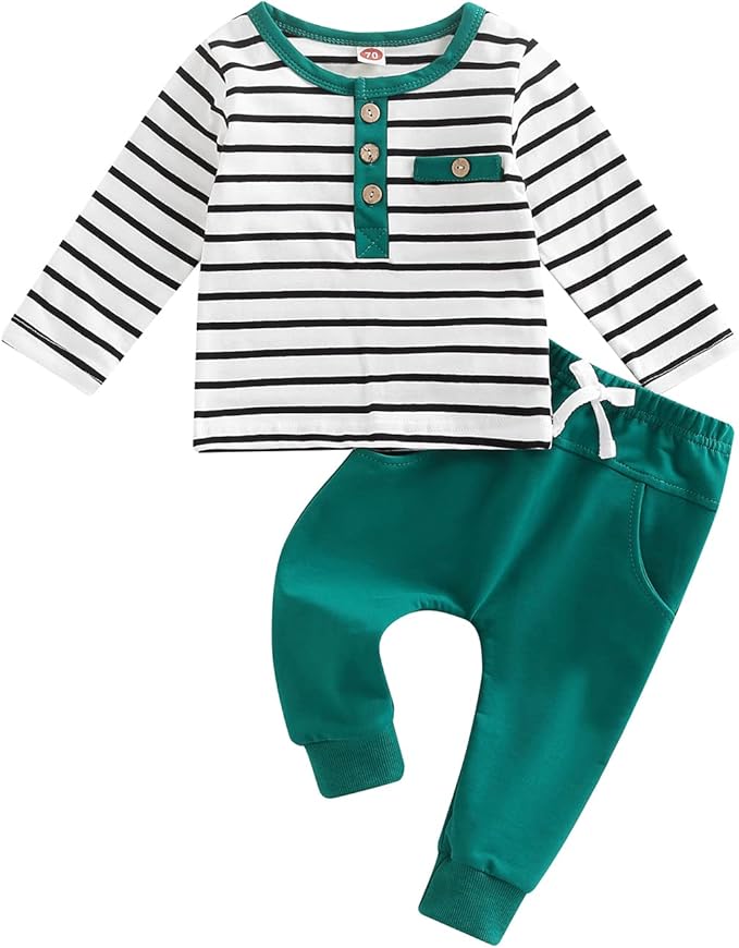 Toddler Baby Boy Clothes Solid Color Long Sleeve Crewneck Sweatshirt Top Casual Pants Set 2Pcs Fall Winter Outfits