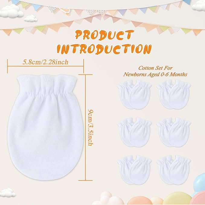 Baby Mittens 0-6 Months No Scratch 100% Cotton Gloves - Image 2