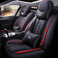 Full Set of Universal Fit Automotive Seat Covers fit for Suzuki 1999-2025 95% Models, PU Leather Automobile Interior Sets with Headrest & Back Pillow Black & Red Line