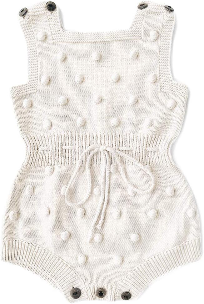Simplee kids Baby Girl Romper, Sleeveless Pompoms Square Neck | Soft Breathable by Simpleekids