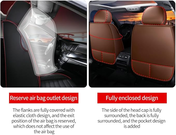 Leather Car Seat Covers for Toyota Corolla 2006-2024,Car Seat Covers Full Set,Seat Covers with Safety,Waterproof Seat Cover Compatible Airbag(5pcs Coffee Standard)