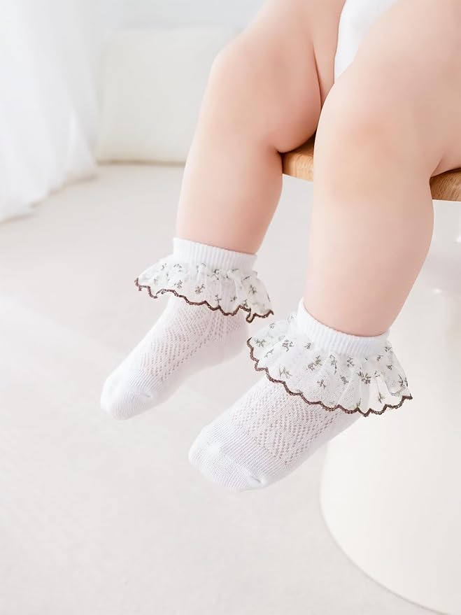 Baby Girls Socks with Bow Infant Breathable Mesh Ruffle Lace Sock - Image 2