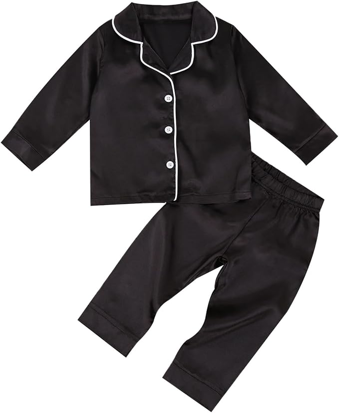 Kids Baby Girl Boy Satin Pajamas Set Button Down Sleep Shirt Top+Long Pants by SAYOO-Alljustforkids